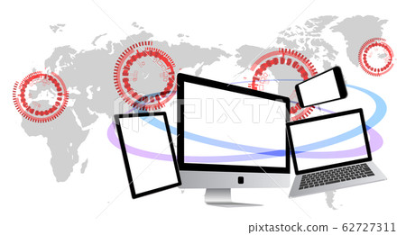 Laptop, smartphone and tablet connected to the world-white background Laptop, smartphone and tablet connected to the world-white background 62727311