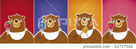 cartoon funny bear eating blueberry, honey, strawberry, raspberry 62727388