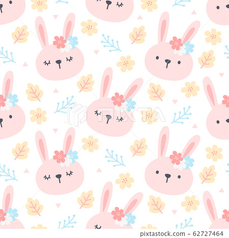 Cute rabbit and floral seamless pattern background - Stock Illustration ...