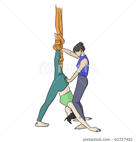 beautiful girl doing aerial yoga  62727482