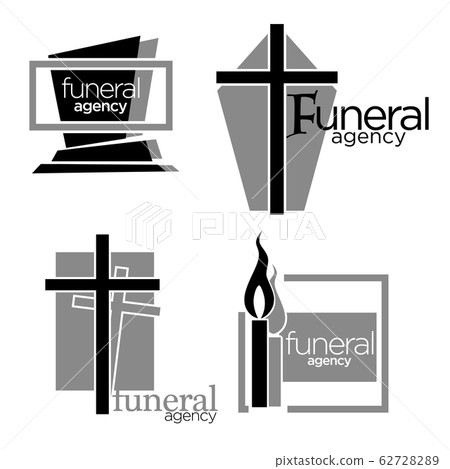 Interment and burial, funeral agency services isolated icons Interment and burial, funeral agency services isolated icons 62728289