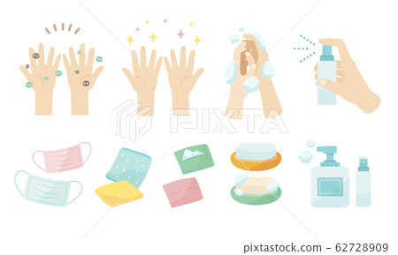 Hygiene supplies, hand-washing illustration Hygiene supplies, hand-washing illustration 62728909
