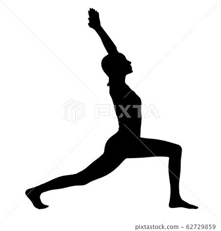 Black silhouette of woman doing yoga exercise. Black silhouette of woman doing yoga exercise. 62729859
