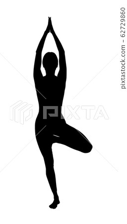 Black silhouette of woman doing yoga exercise. Black silhouette of woman doing yoga exercise. 62729860