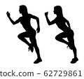 Collage of black silhouette of sporty woman running. 62729861