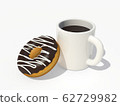 Coffee with chocolate donuts on white background 62729982