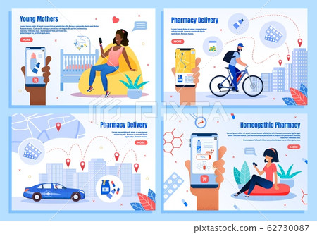 Pharmacy Delivery Mobile App Vector Web Banners 62730087