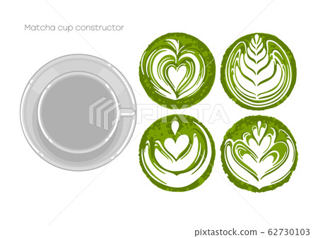 Empty round cup with different versions of matcha fillings. 62730103