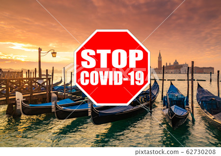 Coronavirus 2019-nCoV, COVID-19 in Italy. Gondolas on San Marco square, Venice Coronavirus 2019-nCoV, COVID-19 in Italy. Gondolas on San Marco square, Venice 62730208