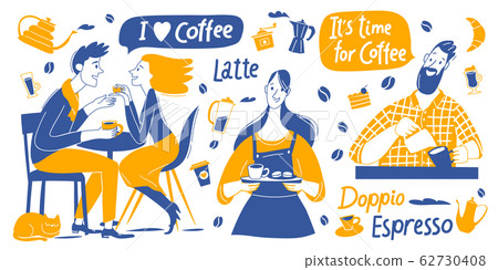 Coffee motivational vector design with barista and coffee elements and lettering Coffee motivational vector design with barista and coffee elements and lettering 62730408
