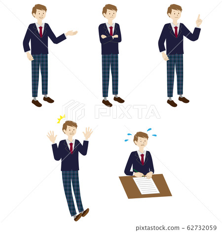 5 pose set for boy student illustration 62732059