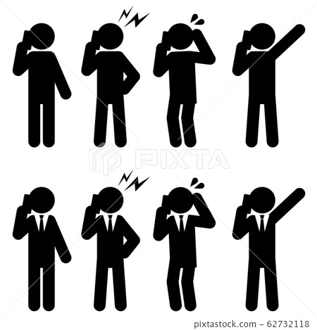 Smartphone, telephone, telephone call, office worker, suit, tie, businessman, pictogram, silhouette, full body 62732118