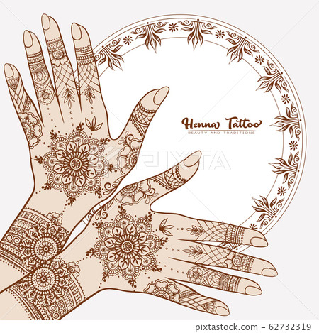 Hands with traditional indian henna tattoo. 62732319