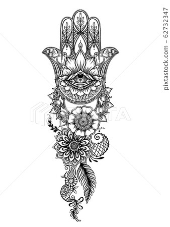 Ornate hand drawn hamsa. 62732347