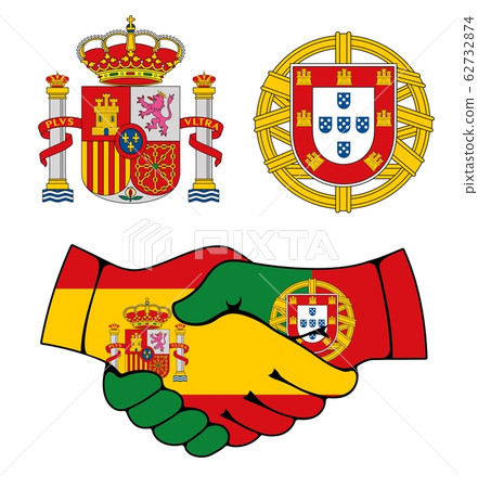Portugal and Spain coat of arms, handshake 62732874