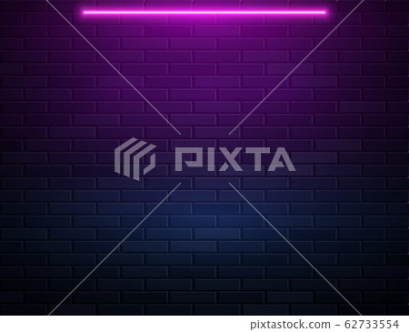 Retro Abstract Blue And Purple Neon Lights On Black Brick Wall 62733554