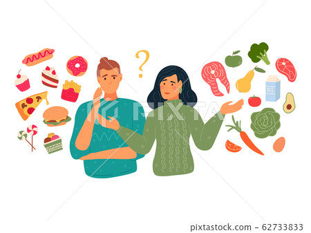 People chooses between fast food and healthy 62733833