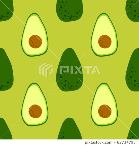 Food pattern with whole avocado and half fruit on green background. Seamless wallpaper. Healthy 62734793