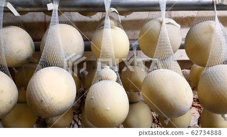 Italian cheese caciocavallo aged in cave 62734888
