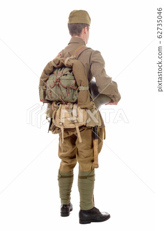 young Soviet soldier with rifle on the white 62735046