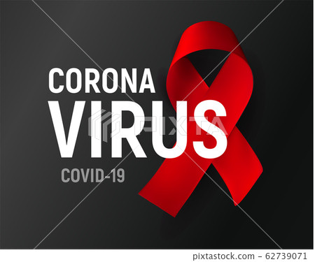 Coronavirus vector poster, red ribbon on black background, template for medical infographic, COVID-19 logo concept 62739071