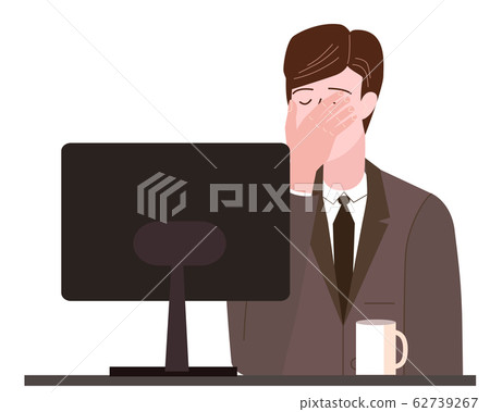 Businessman with facepalm gesture. Headache, disappointment or shame sad stressed face, worry disappointed expression office desk with computer. Cartoon style vector illustration isolated Businessman with facepalm gesture. Headache, disappointment or shame sad stressed face, worry disappointed expression office desk with computer. Cartoon style vector illustration isolated 62739267
