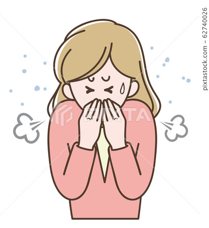 Woman covering mouth with hand and coughing 62740026