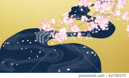 Background-Japanese-Japanese paper-Japanese style-Japanese pattern-Spring-Sakura-Branch-River Background-Japanese-Japanese paper-Japanese style-Japanese pattern-Spring-Sakura-Branch-River 62740575