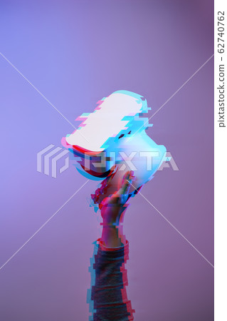 Hand with virtual reality headset. Technology of future. Image with glitch effect. Hand with virtual reality headset. Technology of future. Image with glitch effect. 62740762