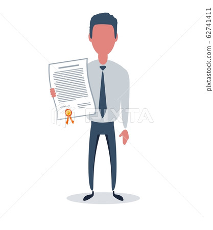 Businessman or clerk. Male character in trendy simple style with objects, flat vector illustration. 62741411