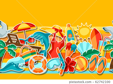Seamless pattern with summer and beach objects. Seamless pattern with summer and beach objects. 62742100