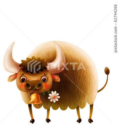 Funny cartoon yak with a flower on a white background Funny cartoon yak with a flower on a white background 62744266