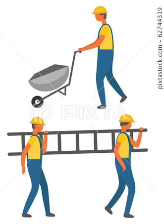 Handymen Working in Team Cart and Ladder Equipment 62744319