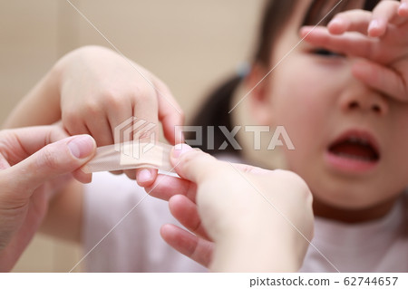 Adhesive bandage (cut bang band-aid person child copy space injury accident painful hot girl injury) 62744657