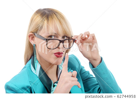 pretty blonde woman with glasses , on white pretty blonde woman with glasses , on white 62744958
