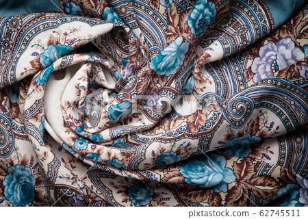 Texture of pavlovo posad shawl, wavy folds of 62745511