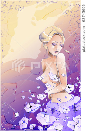 A slender girl emerges from a stone statue of a fat woman. The concept of weight loss, fitness, healthy lifestyle, liposuction surgery. 62745696