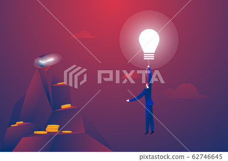 Businessman flying on a lightbulb ballon vector. Symbol of creativity, innovation, creative ideas and solutions. Eps10 vector illustration 62746645