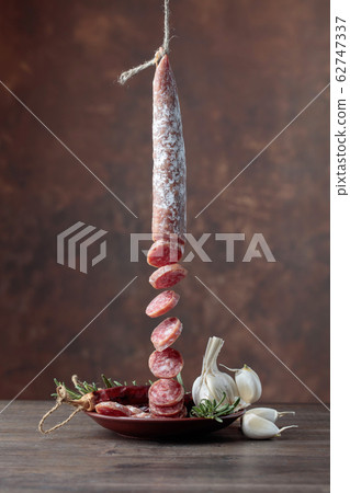 Homemade smoked salami . Homemade smoked salami . 62747337