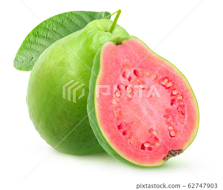 Isolated green guava with pink flesh Isolated green guava with pink flesh 62747903