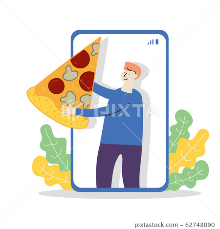 Girl holds pizza in phone vector illustration Girl holds pizza in phone vector illustration 62748090