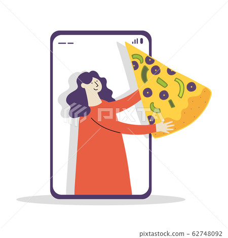 Girl holds pizza in phone vector illustration Girl holds pizza in phone vector illustration 62748092