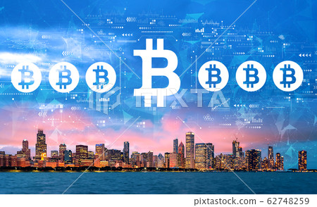 Bitcoin theme with downtown Chicago 62748259