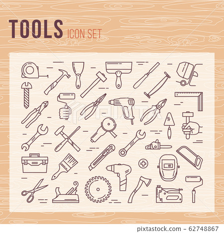 Tools icon set of working tools for builders 62748867