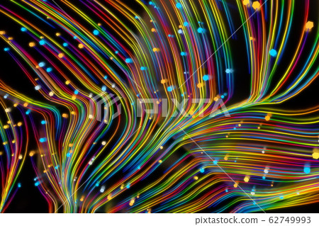 Neon glowing twisted cosmic lines on the glossy surface. Turbulence curls flow colorful motion. Fluid and smooth astronomy vortex swirl structure. 3d rendering Abstract creative modern background Neon glowing twisted cosmic lines on the glossy surface. Turbulence curls flow colorful motion. Fluid and smooth astronomy vortex swirl structure. 3d rendering Abstract creative modern background 62749993