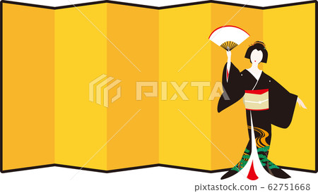 金黃屏幕和藝妓跳舞，日本的圖像。 62751668