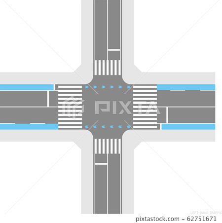 Vector image of left-hand traffic intersection. 62751671