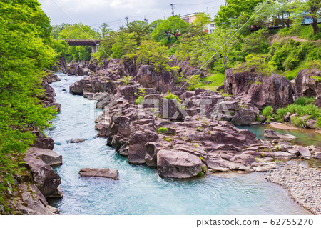 Spring in Ichinoseki, Iwate, Genbikei Gorge in fresh green Spring in Ichinoseki, Iwate, Genbikei Gorge in fresh green 62755270