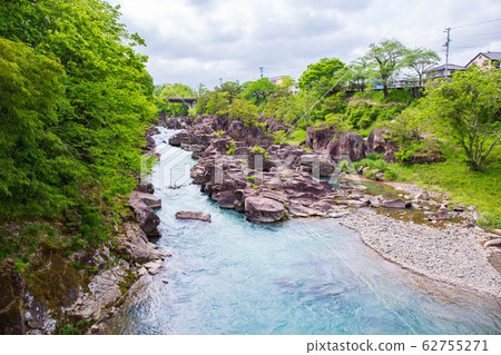 Spring in Ichinoseki, Iwate, Genbikei Gorge in fresh green Spring in Ichinoseki, Iwate, Genbikei Gorge in fresh green 62755271