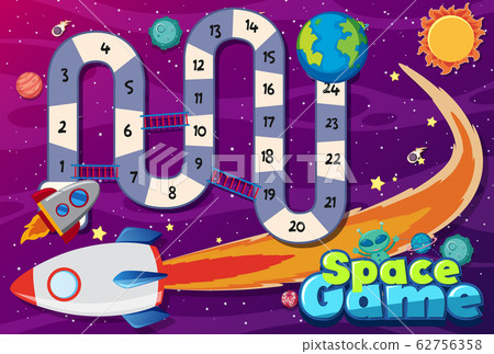 Game template with spaceship flying in the space 62756358